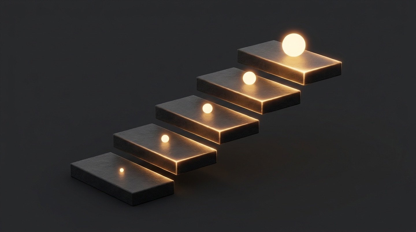 Five ascending steps, each glowing brighter than the last