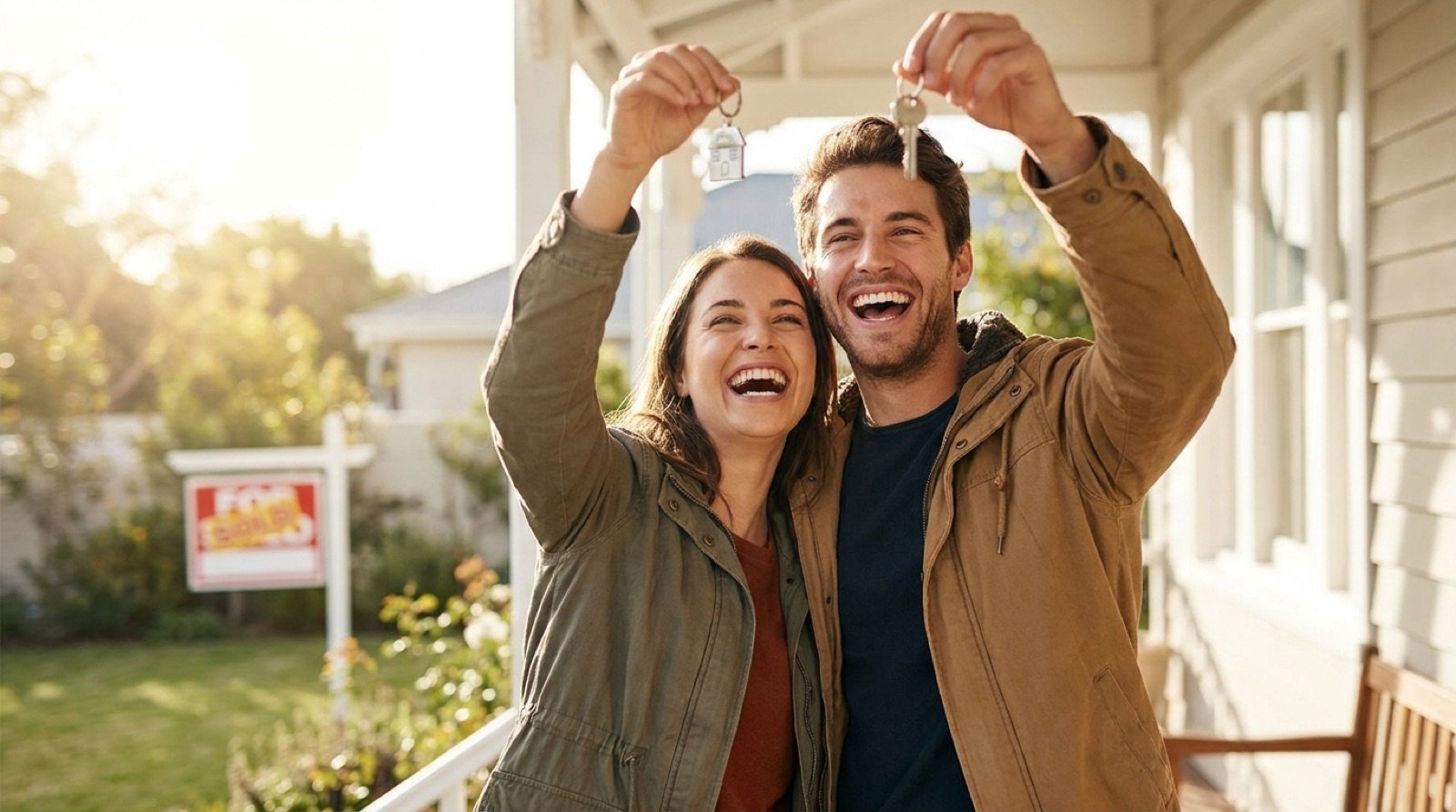 A couple holding the keys to their home