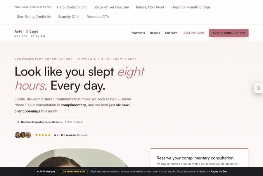Med spa landing page demo