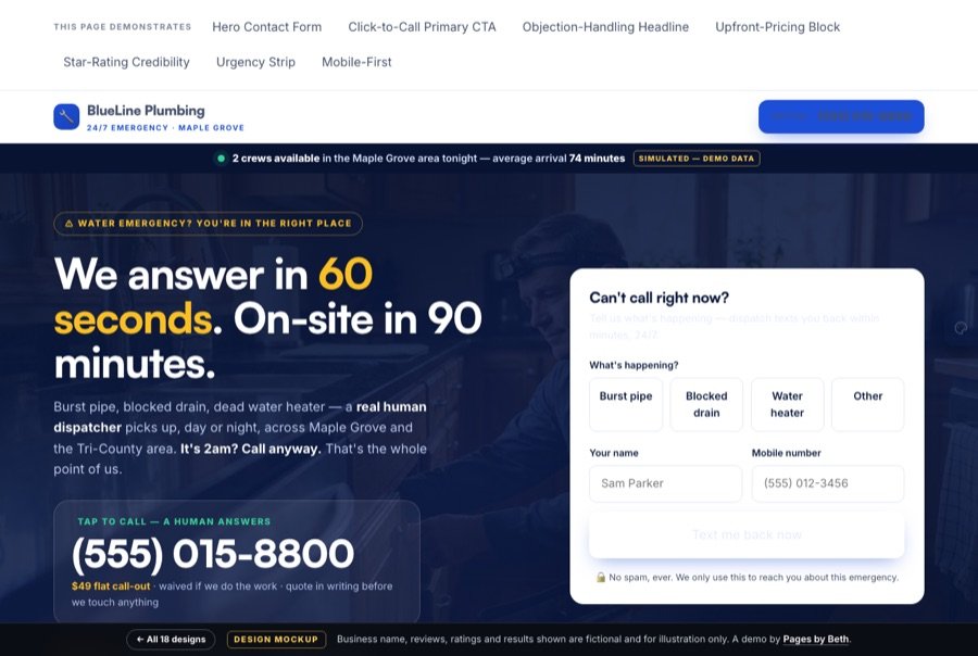 Plumbing landing page demo