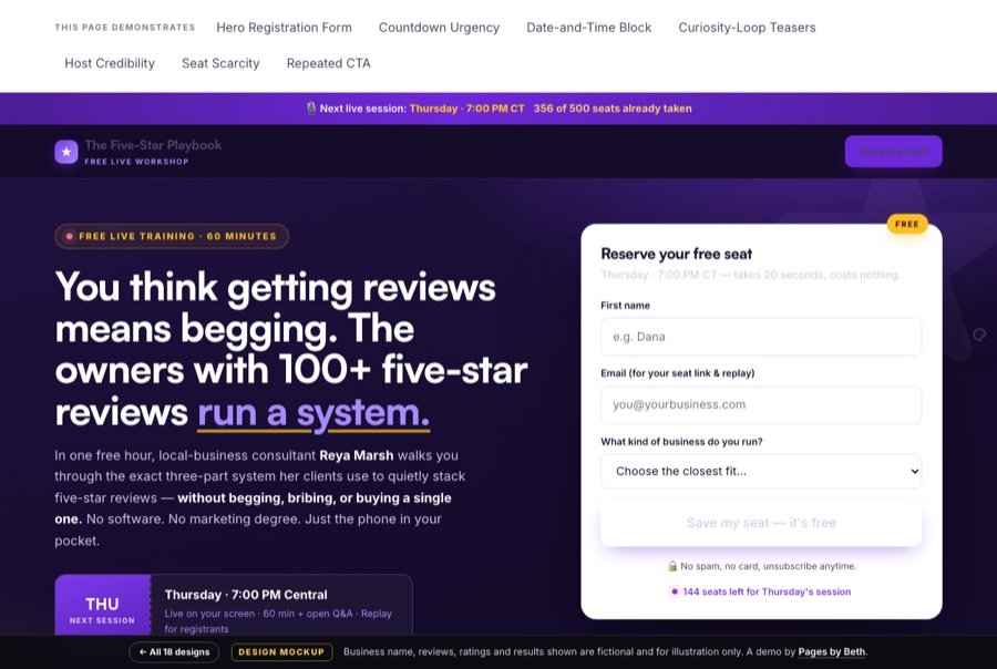 Webinar registration page demo